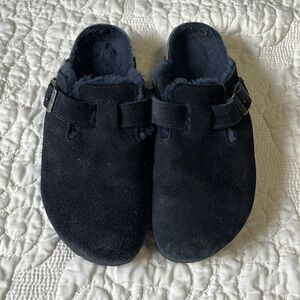 Navy Birkenstock clogs